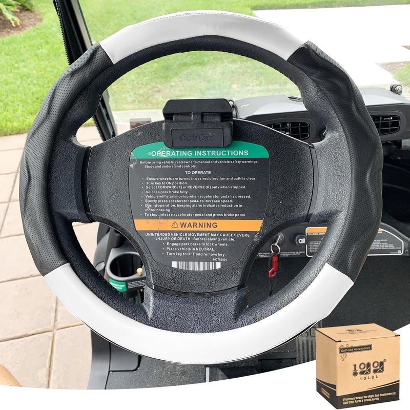 10L0L Golf Cart 14" Steering Leather Wheel Cover for Club Car DS Precedent for Yamaha Models, Breathable Rubber Leather Materials,Good Texture Nice Look (Black White Color) - Image 1